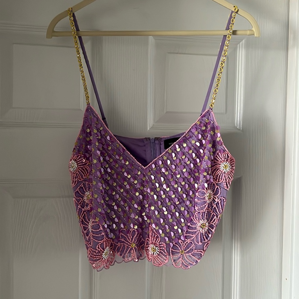 MAJORELLE Purple and Pink Embroidered Crop Top